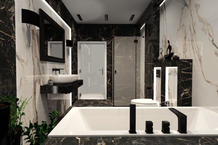 Kompleksowe wykończenie łazienki według projektu ( czarno biały marmur )